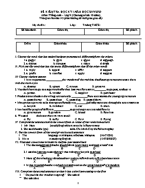 Đề kiểm tra học kỳ I môn Tiếng Anh Lớp 9 (Chương trình 10 năm) - Năm học 2019-2020 (Có đáp án)